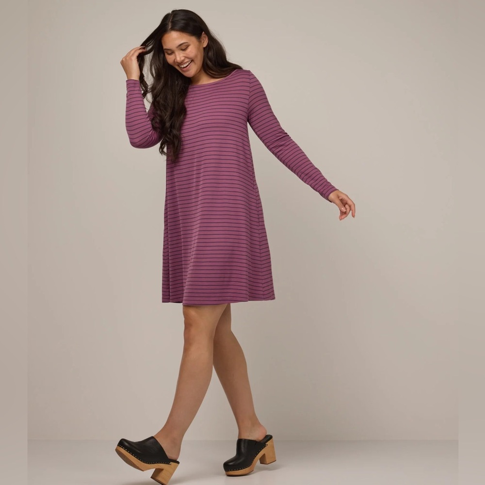 Wool& Rowena Striped Swing Dress Medium Merino Wool